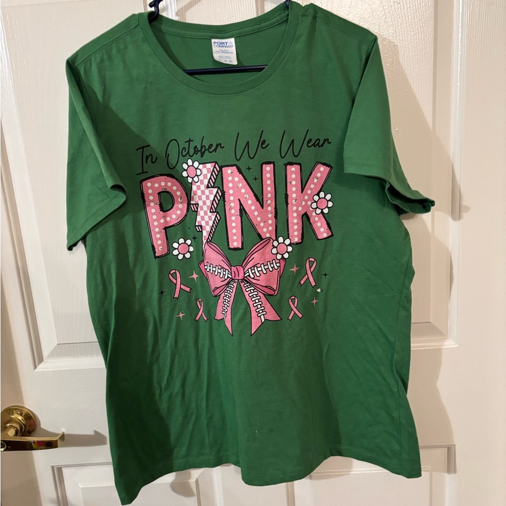 Gildan Green Kids Tee with Pink Ribbon Design